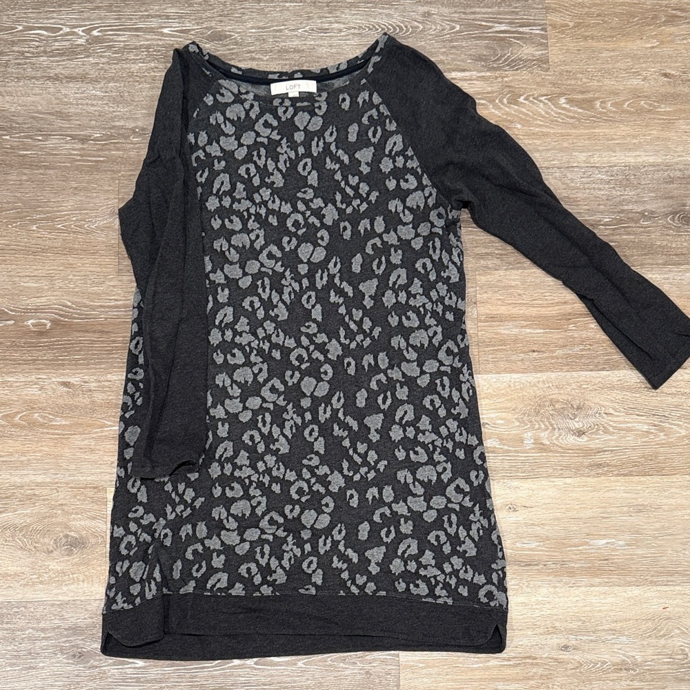 LOFT Charcoal and Black Leopard Patterned Sweater